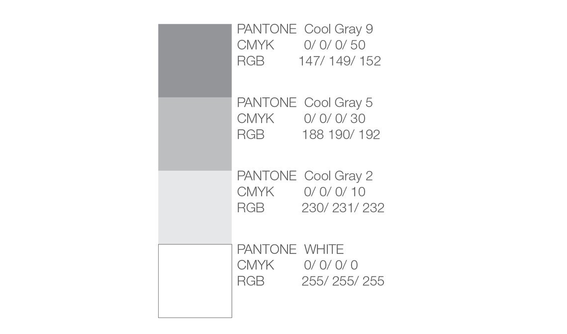 Серый цвет (0:0:0:70) используется как основной цвет шрифта. 